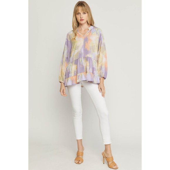 Entro V-Neck Tiered Top, Lavender - Picture 5 of 7